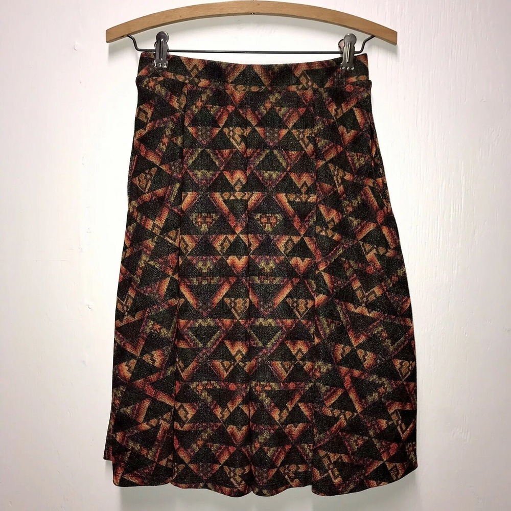 LuLaRoe Sz XS Madison Skirt Pockets Pleated green red purple geometric triangle